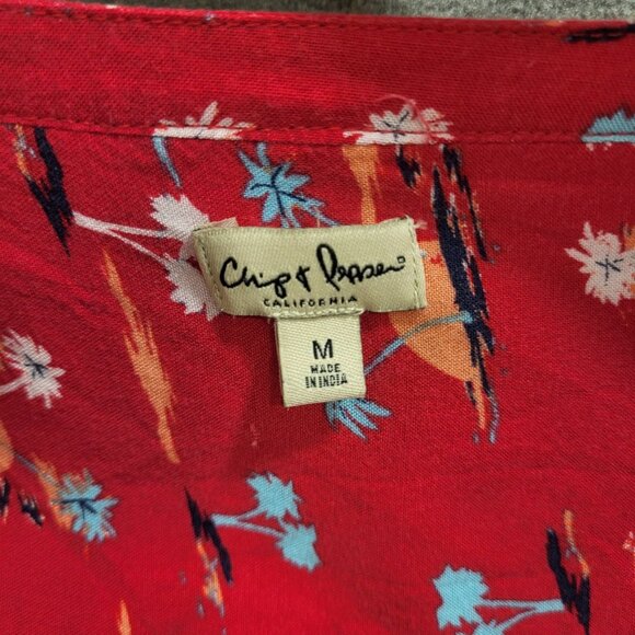 Chip + Pepper California‎ Top Womens M 3/4 Roll Tab Sleeve Pink Palm Tree Resort - Picture 4 of 6